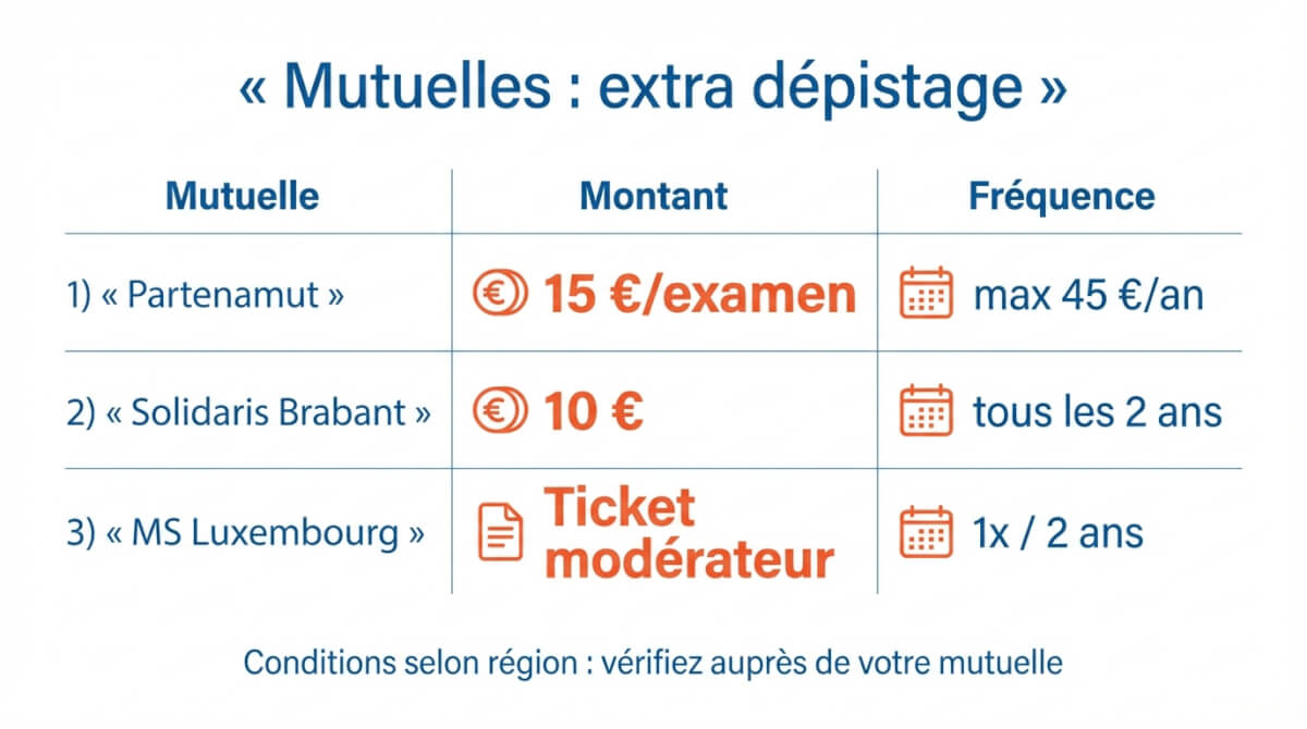 Tableau infographique des principaux avantages complémentaires de mutuelles pour la mammographie (montant et fréquence).